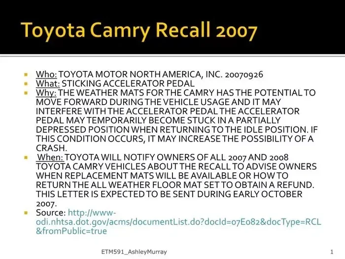 2016 Toyota Camry Recalls What Every Owner Should Know